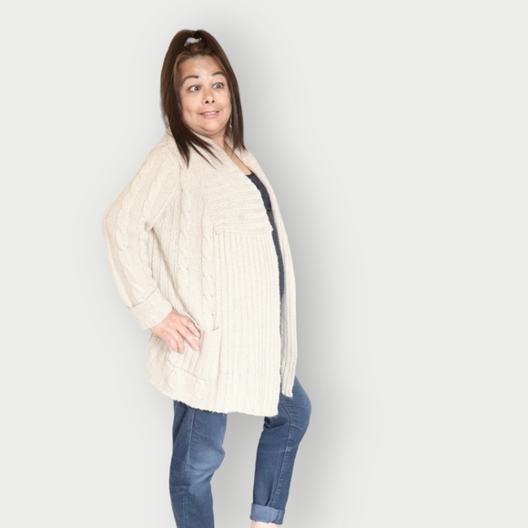 URBAN BEHAVIOR WOMENS CREAM BROWN ACRYLIC WOOL CARDIGAN - Picture 3 of 5